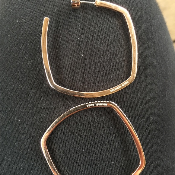 Authentic Square Michael Kors Diamond Gold Hoops - Picture 3 of 8